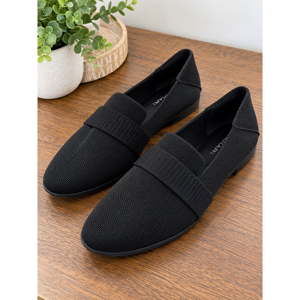 Tahari Mykonos Black Knit Loafers Vegan Textile Slip On Flats Womens Size 10